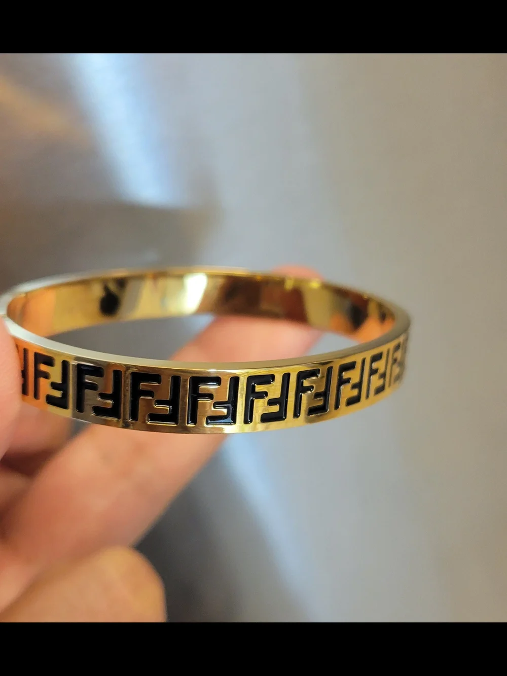 Gold-Tone Designer Logo Bangle Bracelet - Men Accessories